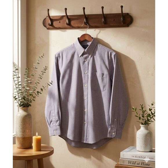 Lands' End Other - Lands' End Shirt Mens 15-33 M Purple Plaid No Iron Oxford Button Down Cotton